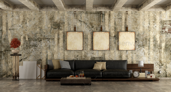 Grunge living room Stock Photo by archideaphoto | PhotoDune